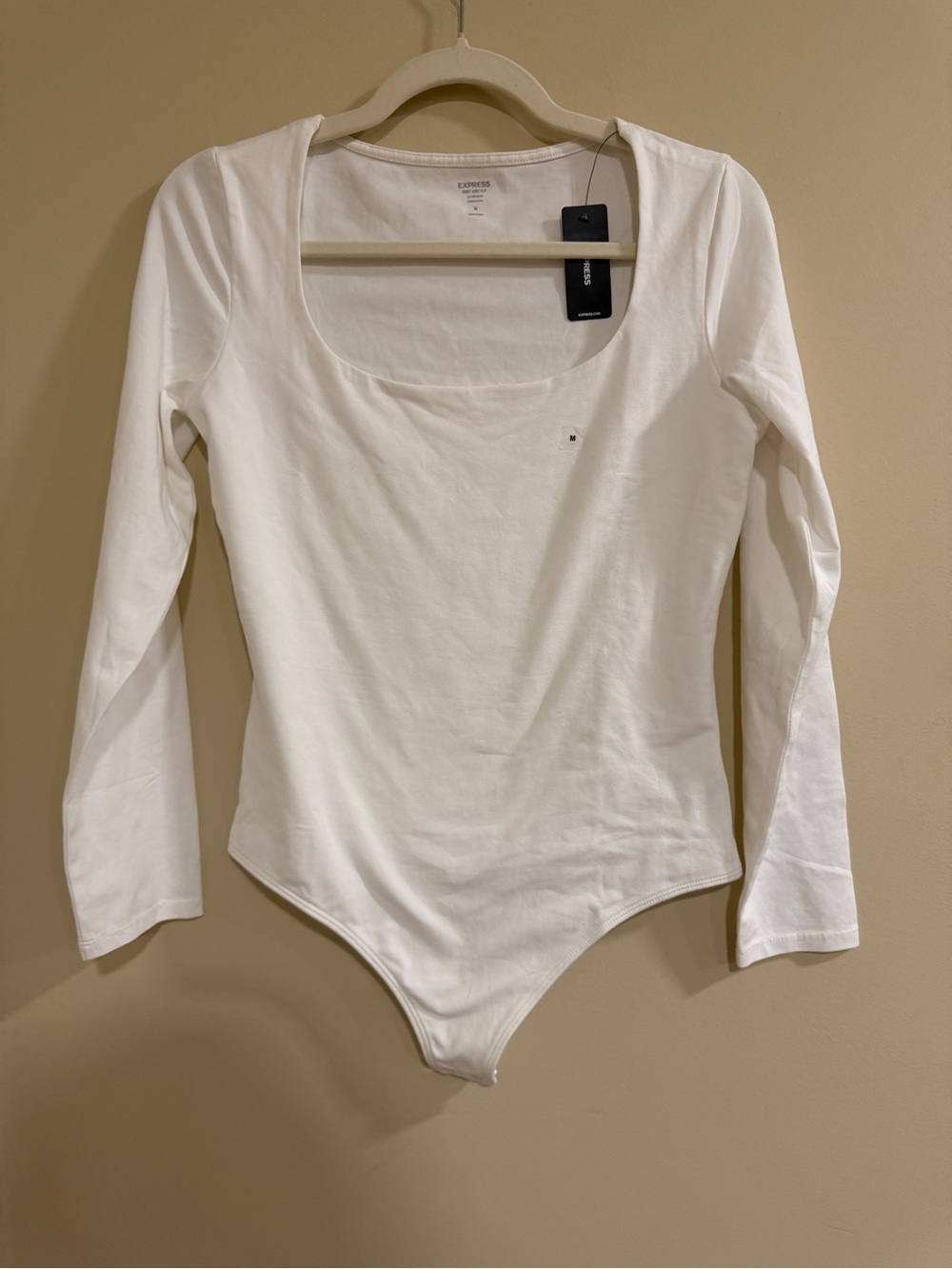 Express White Long Sleeve Scoop-Neck Bodysuit